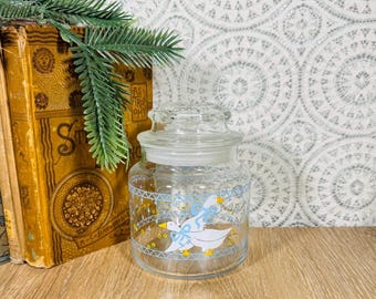Vintage Country Goose Jar Blue Ribbon Kitchen Canister Cottagecore Farmhouse Decor 5.5 Inch