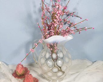 Vintage 9,5 "Fenton Weiß Opalescent Münze Dot Lemonade Wasserkrug Krug Vase