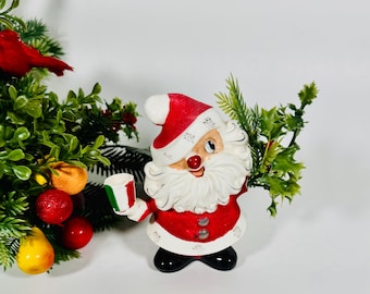 Rare Holt Howard Flocked Santa Candle Holder Japan Label Vintage Christmas Kitsch