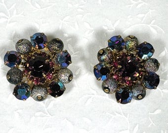 Vintage Lila Kristall Aurora Borealis Strass Dazzler Ohrclips Miriam Haskell Style