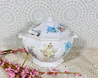 Vintage Japan Floral Sauce Tureen with Spoon Cottagecore Lidded Server Small Kitchenware