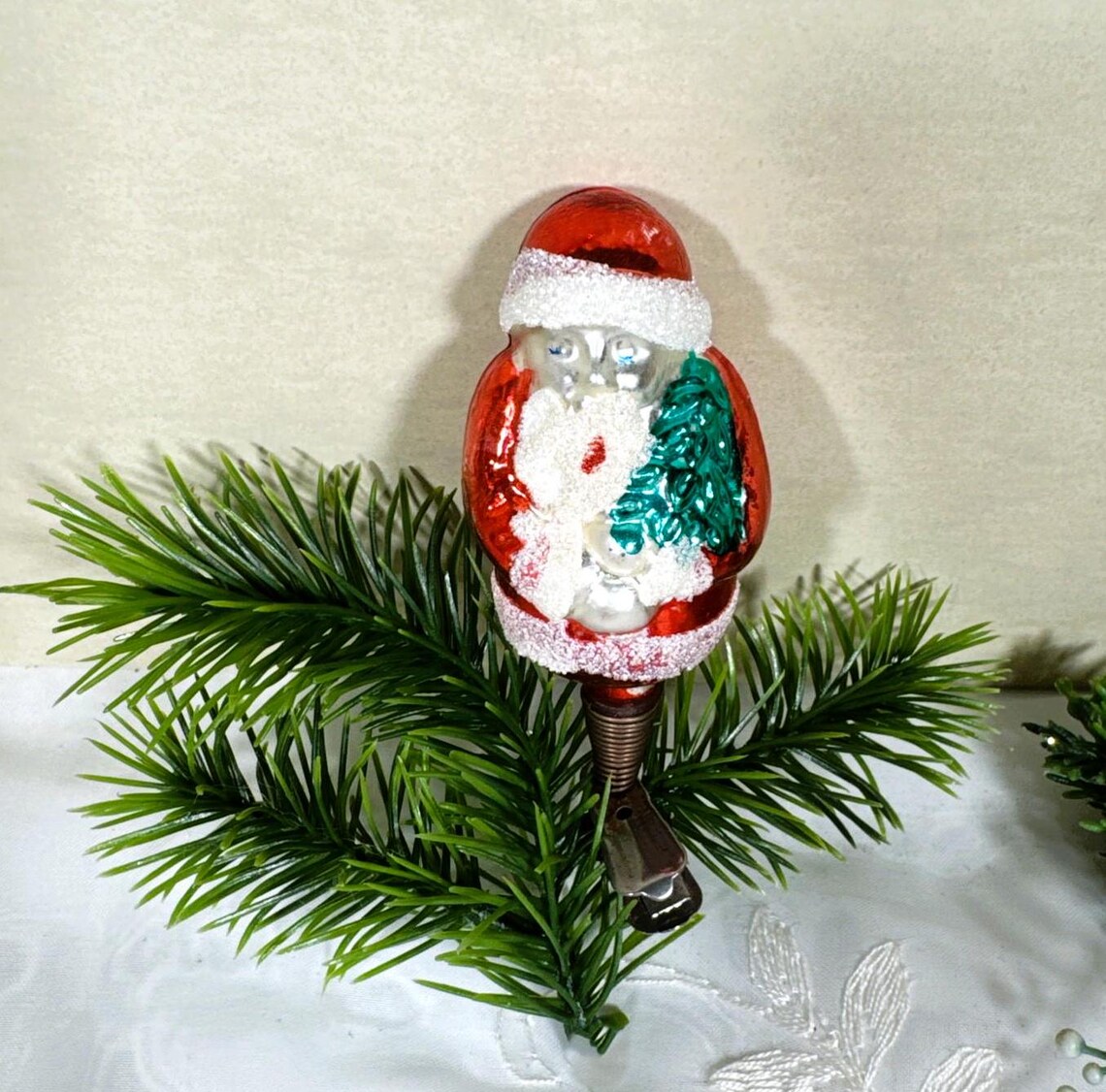 Antique Clip-on Santa Claus Blown Glass Christmas Tree Ornament Spiral ...