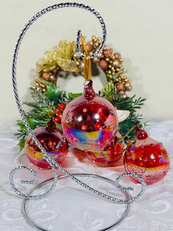 Jim Marvin Bubblegum Coral Glass Ornaments Set of 4 Rare 2