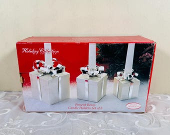 Godinger Silver Plated Present Candle Holders – Set of 3 – Gottschalks Vintage Holiday Décor