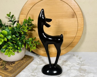 Vintage Mitte des Jahrhunderts moderne schwarze lange Bein-Hirschskulptur - halsgestreckte 8-Zoll-Figur