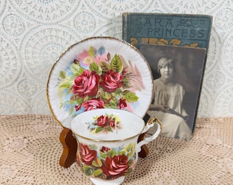 Paragon Marlborough Rose Teacup and Saucer Vintage English Bone China Gold Trim Cottagecore Decor