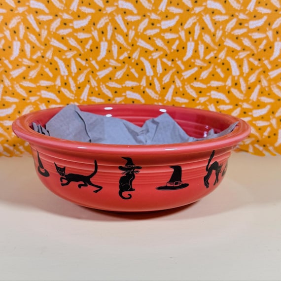 Vintage Fiesta Halloween Serving Bowl: Black Cats, Witch Hats