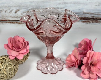 Vintage Fenton Cabbage Rose Cranberry gekräuselten Kompott 6,25 Zoll Groß