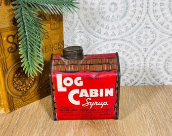 Early Towle's Log Cabin Syrup Tin – 1930s Rustic Frontier Pantry Americana Kitchen Decor