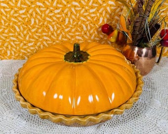 Vintage Pumpkin Pie Keeper Ceramic Lidded Dish Autumn Cottagecore Farmhouse Kitchen Decor