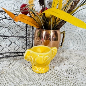 Huevera Fanny Farmer con forma de gallo amarillo, de cerámica vintage, fabricada en EE. UU.