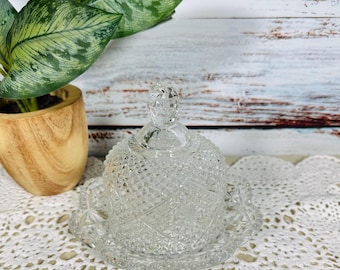 Mantequera con tapa de cristal Avon, diseño vintage con patrón de corte de diamante, portavelas estilo lámpara de hadas