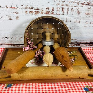 Set di utensili da cucina in legno vintage: arredamento rustico da fattoria (lotto da 5 pezzi)