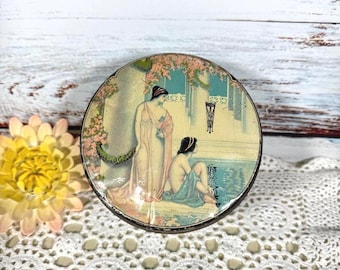 Lata de talco vintage con forma de rosa griega Tindeco, bote para polvos de baño, decoración de tocador Art Déco.