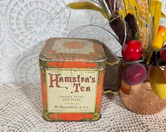 1920s Hamstra Tea Tin Vintage Orange Pekoe Art Deco Kitchen Display Farmhouse Cottagecore Decor
