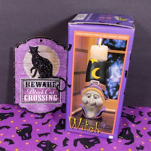 Vintage Collins International Porcelain Witch Halloween Candle Holder In Box