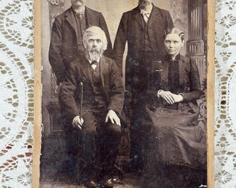 Gothic Western Cabinet Card • Patriarch & Adult Children • Frontier Victorian Family Portrait