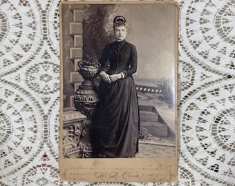 Victorian Woman Portrait • Early 1890s Cabinet Card • Gothic Western Frontier Decor