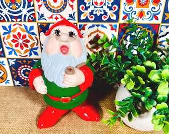Vintage Ceramic Christmas Gnome Elf Hobbyist Hand Painted 7 Inch Statue Figurine
