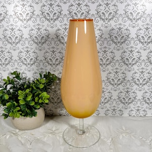 Vintage Empoli Cased Glass Vase: Butterscotch Candy Corn, Orange Stripe - 12 Inch