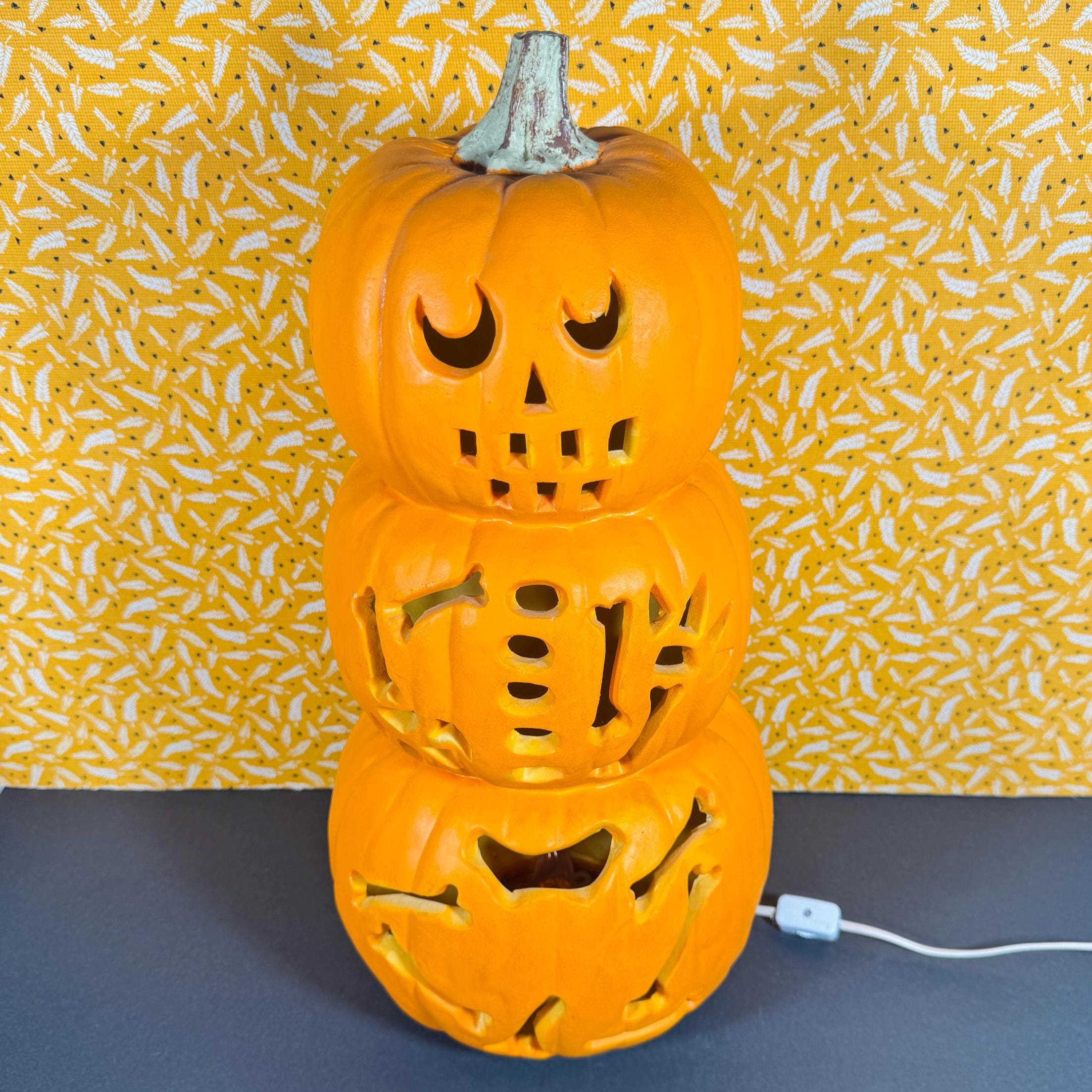 Vintage Gemmy Halloween Blow Mold Totem: Triple Stack Pumpkin