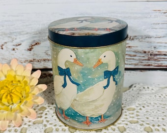 Vintage Blue Ribbon Geese Tin Cottagecore Goose Girl Kitchen Canister ROC Taiwan Storage