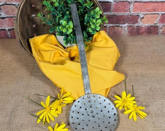 Vintage Galvanized Skimmer Spoon: Long Handled Primitive Kitchen Utensil