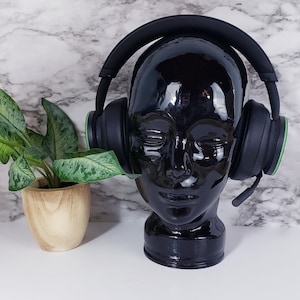 Vintage Black Italian Art Glass Mannequin Head Bust Wig Hat Headphone Display
