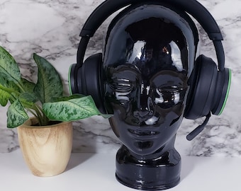 Vintage schwarze italienische Kunst Glas Mannequin Kopf Büste Perücke Hut Kopfhörer Display