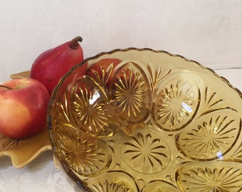 Vintage Anchor Hocking Amber Glass Bowl: Star and Cameo Chip and Dip