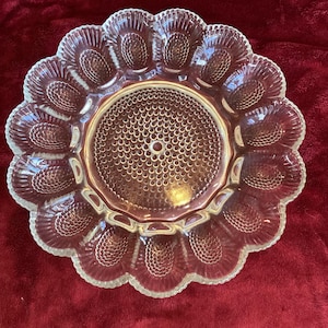 Vintage Indiana Glass Presentations The Crystal Collection Glass Deviled Egg Plate Egg Relish 11” Clear Plate