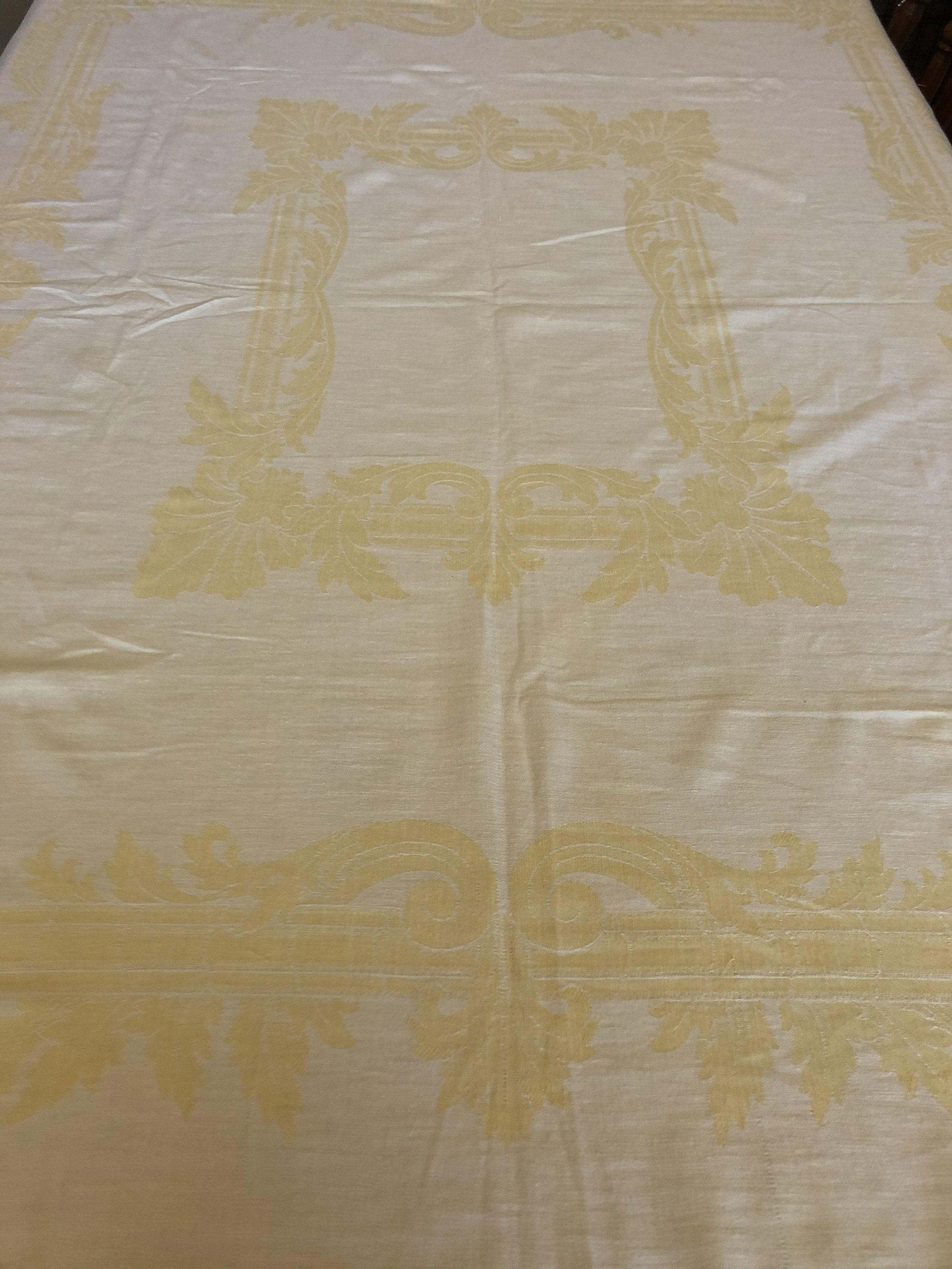 Vintage Yellow Damask Tablecloth Reversible 50 x 66 Cotton Etsy