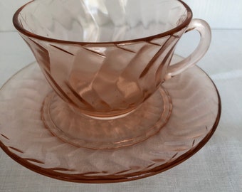 Pink Depression Glass Tea Cup And Saucer