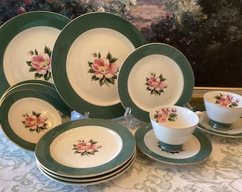 Vintage Century Service China Empire Green Replacement Pieces Plates Cups And Saucers Rose China