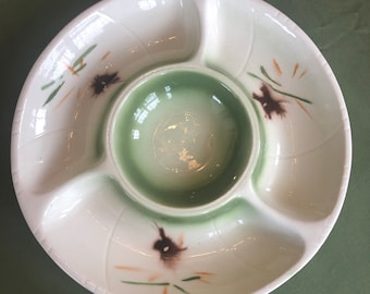 Lane And Company Divided Ceramic Relish Plate MCM Hand Painted Serving Platter Appetizers Chips And Dip