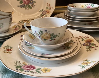 Vintage Community China BOUQUET 20 Piece Service For 4 Dresden Style Floral China Set