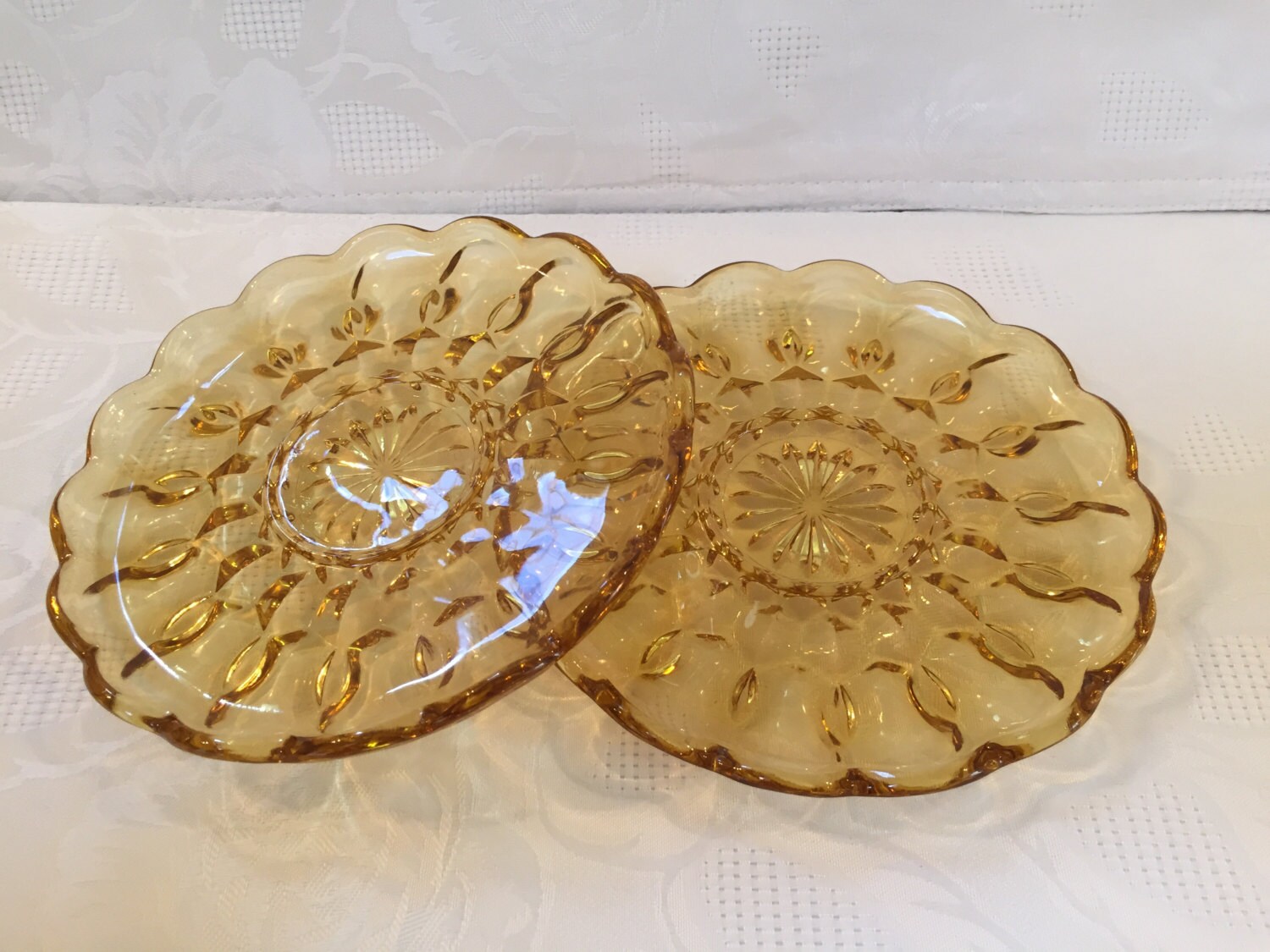 Vintage Honey Gold Amber Glass Saucers Anchor Hocking Etsy