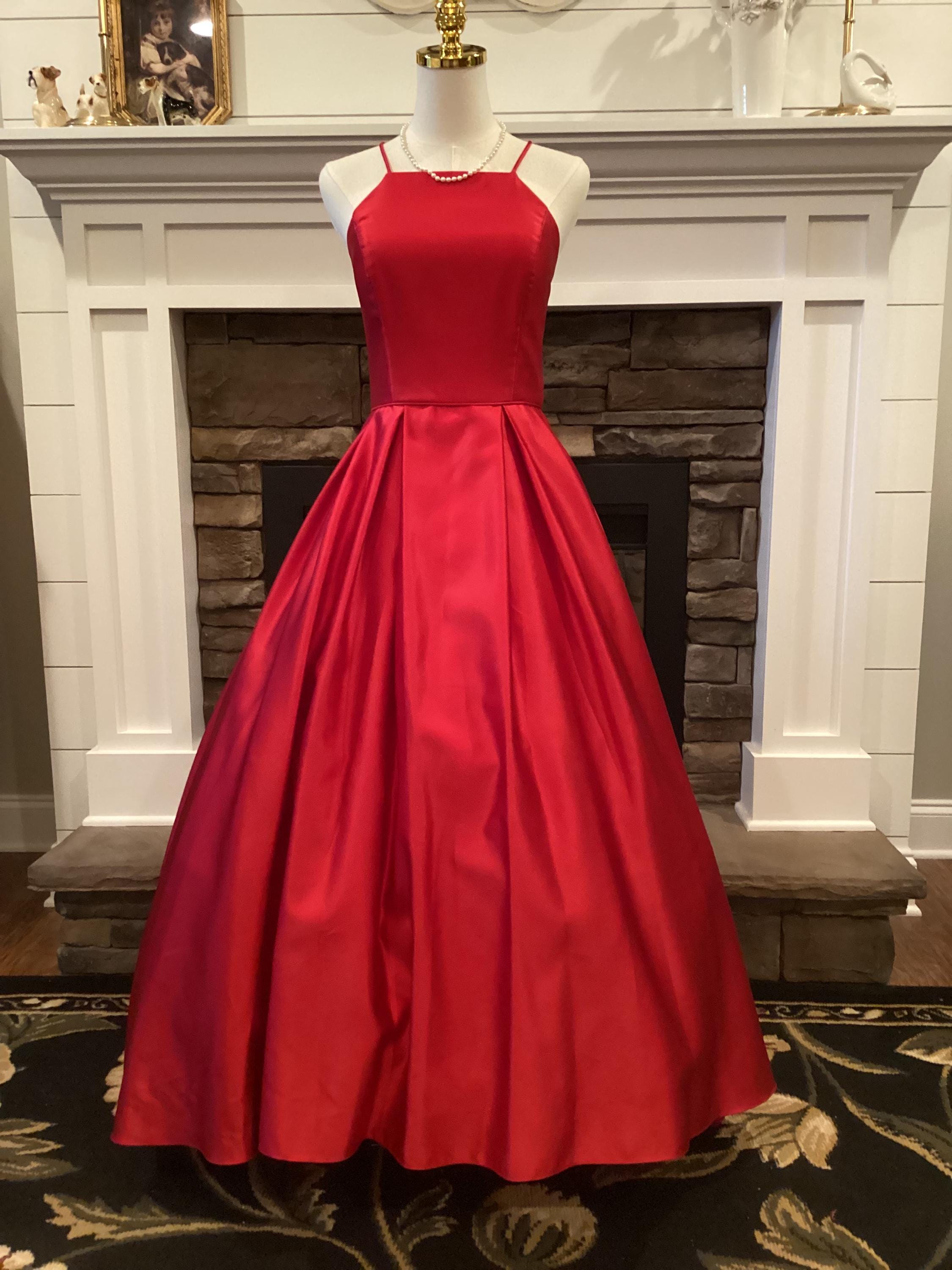 Red Satin Ball Gown: Sleeveless Prom Dress with Pockets
