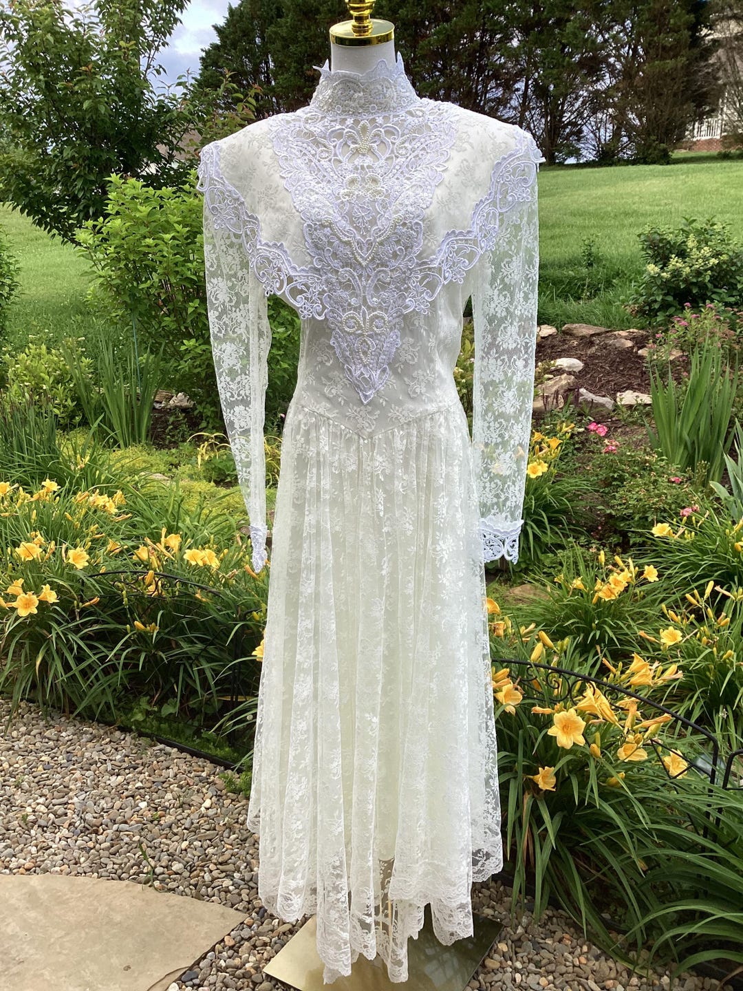 Vintage 1990’s Jessica Mcclintock Bridal Ivory Lace Wedding Dress Size