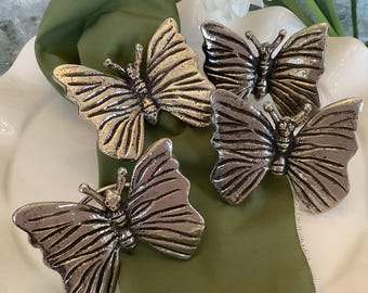 Vintage Butterfly Napkin Rings Set Of 4 Silver Tone Metal Rings