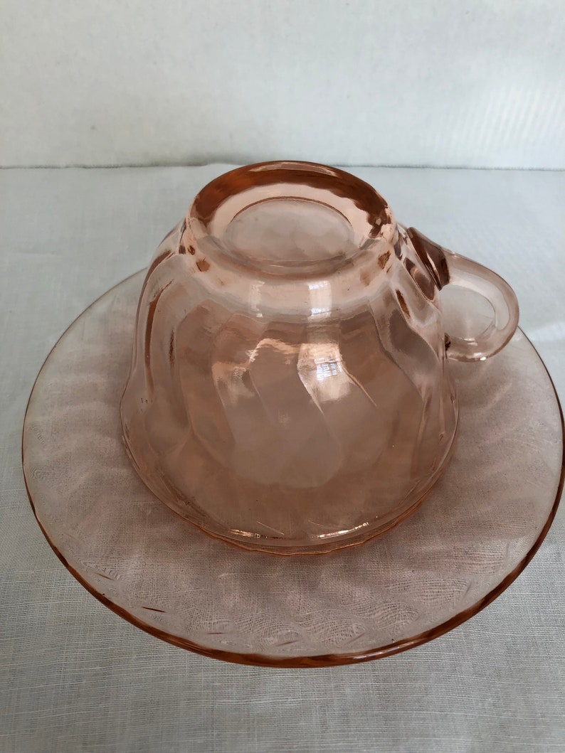 Pink Depression Glass Tea Cup And Saucer Etsy
