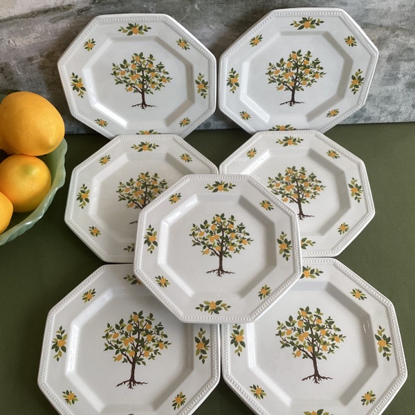 Vintage Johnson Bros LEMON TREE Ironstone Bread And Butter Plates Set Of 7 Made In England