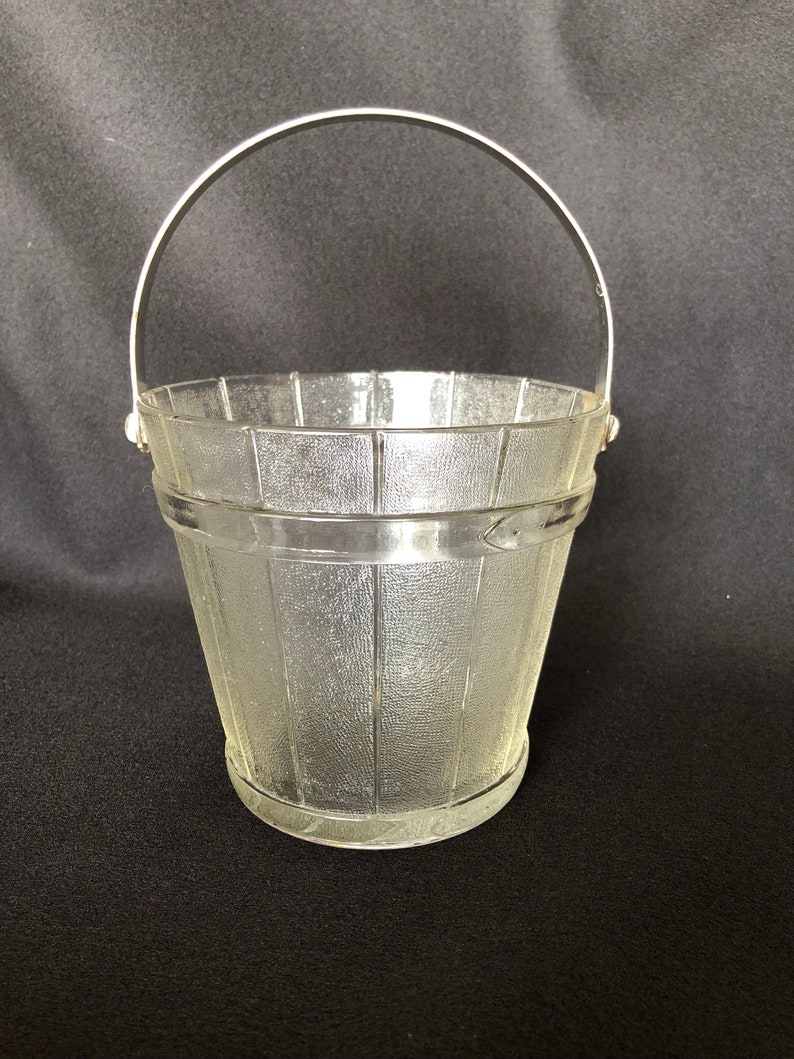 Glass Ice Bucket With Hammered Metal Handle Vintage Pressed Etsy