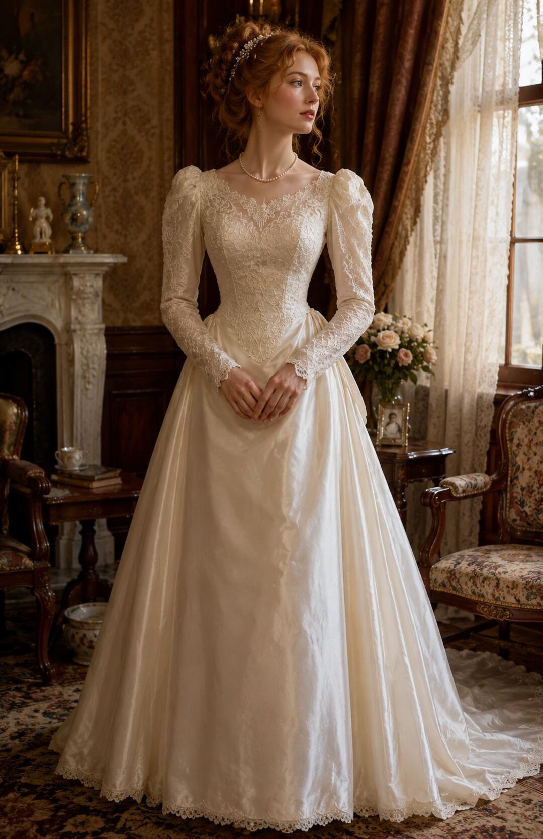 alfred angelo long sleeve wedding dresses Vintage Alfred Angelo Victorian Inspired Wedding Gown With Long Sleeves and  Peplum