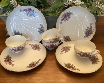 Vintage Violet China Snack Plates And Tea Cups Shell Shaped Plates Tea Party Mother’s Day