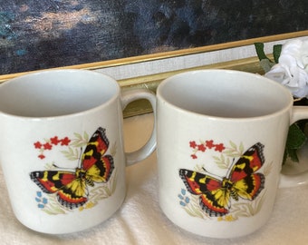 Vintage Japan Butterfly Coffee Mugs Set Of 2 Ceramic Mugs