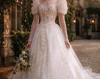 Vintage 1980’s Victorian Inspired Wedding Gown Fairytale Princess Ballgown Wedding Dress