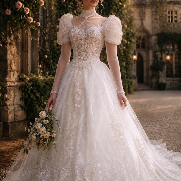 Vintage 1980’s Victorian Inspired Wedding Gown Fairytale Princess Ballgown Wedding Dress