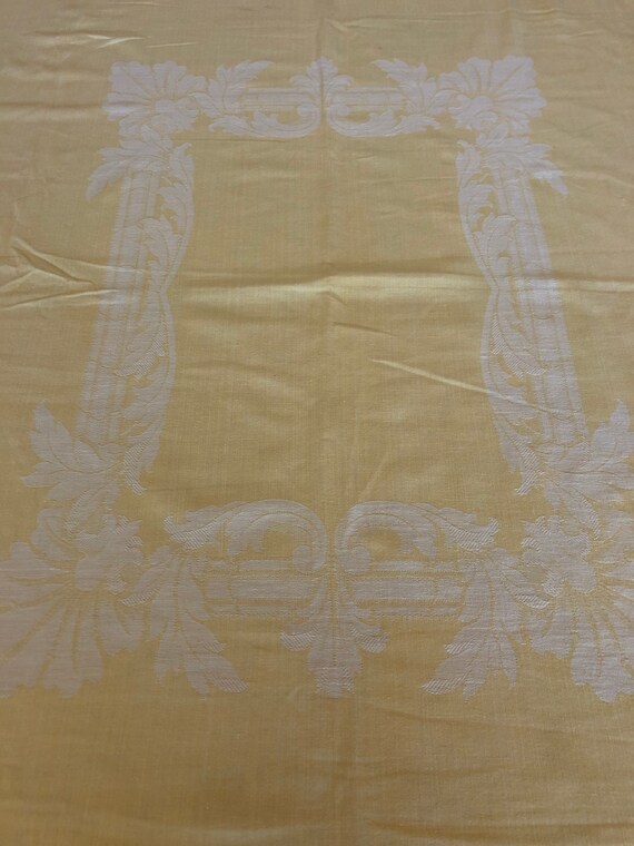 Vintage Yellow Damask Tablecloth Reversible 50 x 66 Cotton Etsy