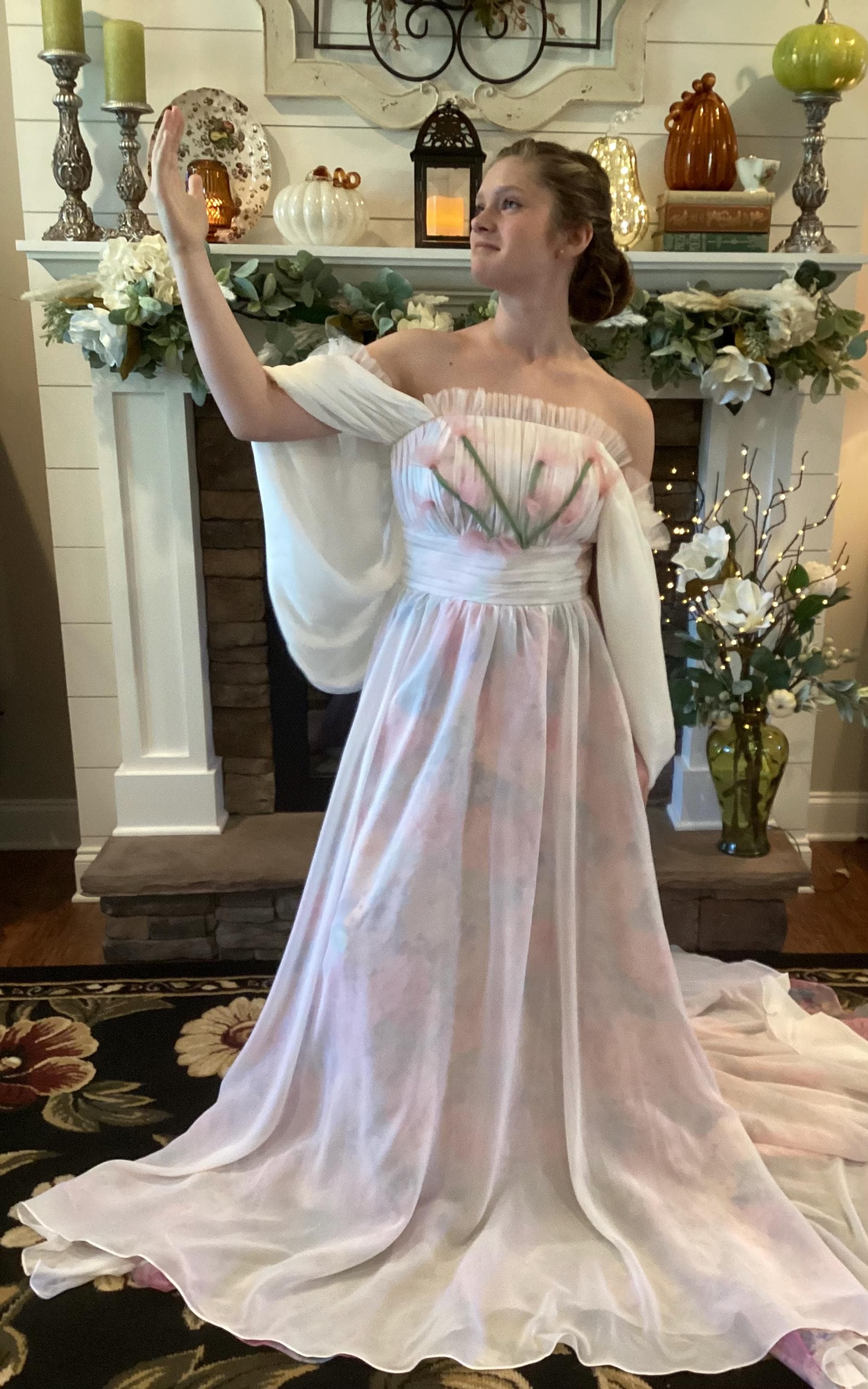 Fantasy Wedding Dress Fairytale Wedding Floral Gown Cosplay Renaissance Fair Dress